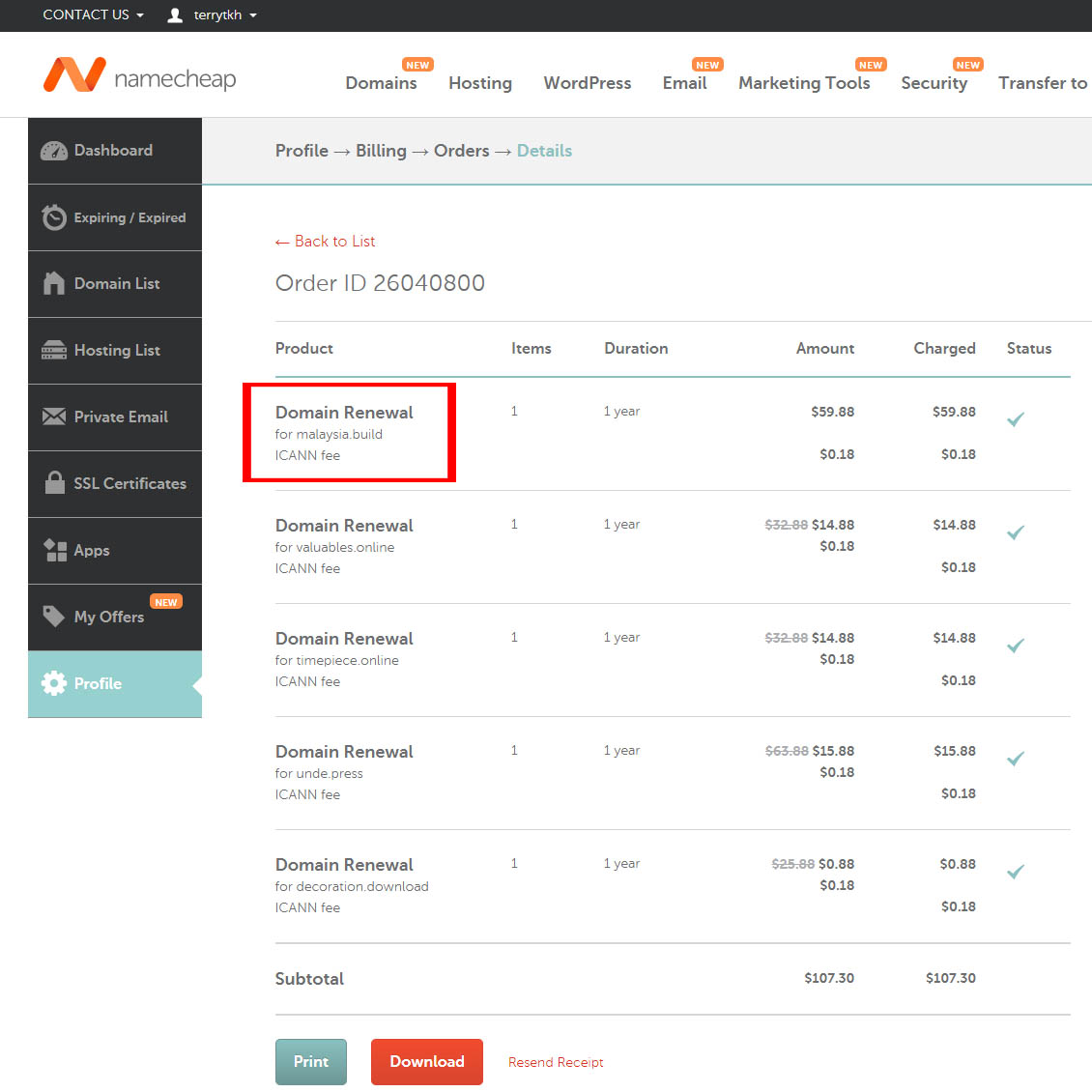 2017 Renewal of malaysia.build with Namecheap