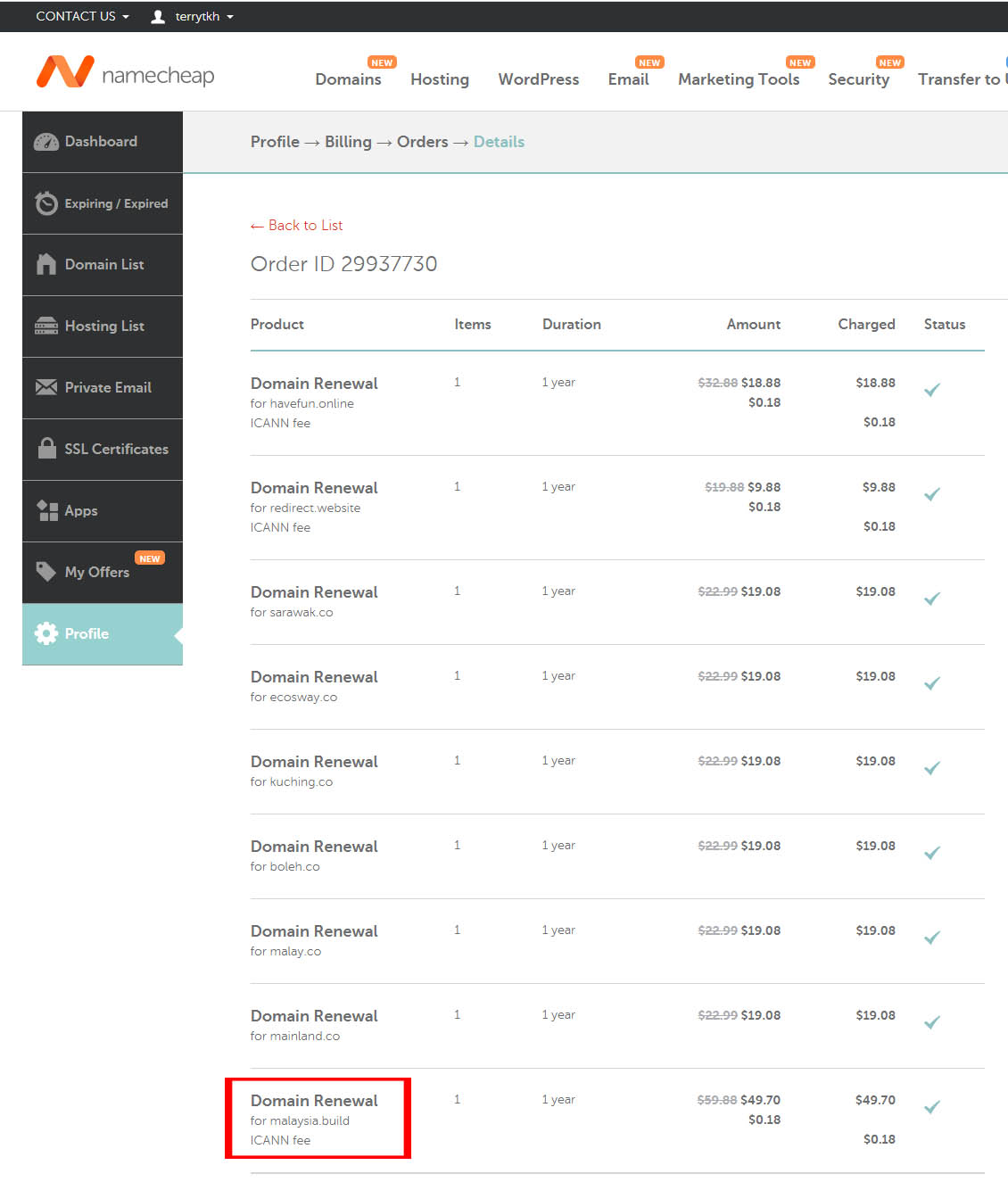 2018 Renewal of malaysia.build with Namecheap
