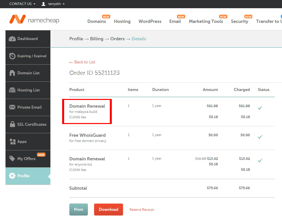 2020 Renewal of malaysia.build with Namecheap