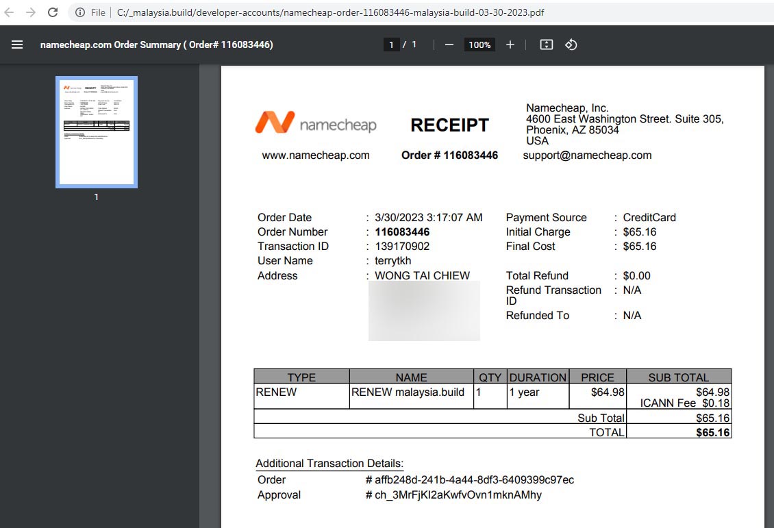 Malaysia.Build Renewal Receipt On March 30 2023