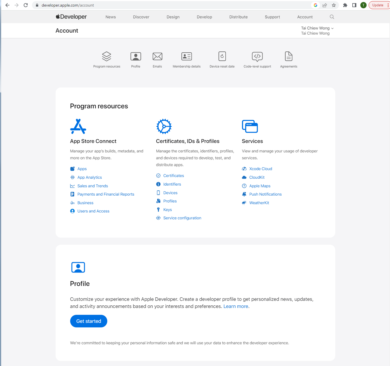 Wong Tai Chiew iOS Developer Account