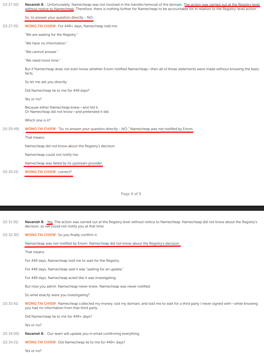 Namecheap confirmed that Namecheap was not notified by Enom about malaysia.build domain deletion.